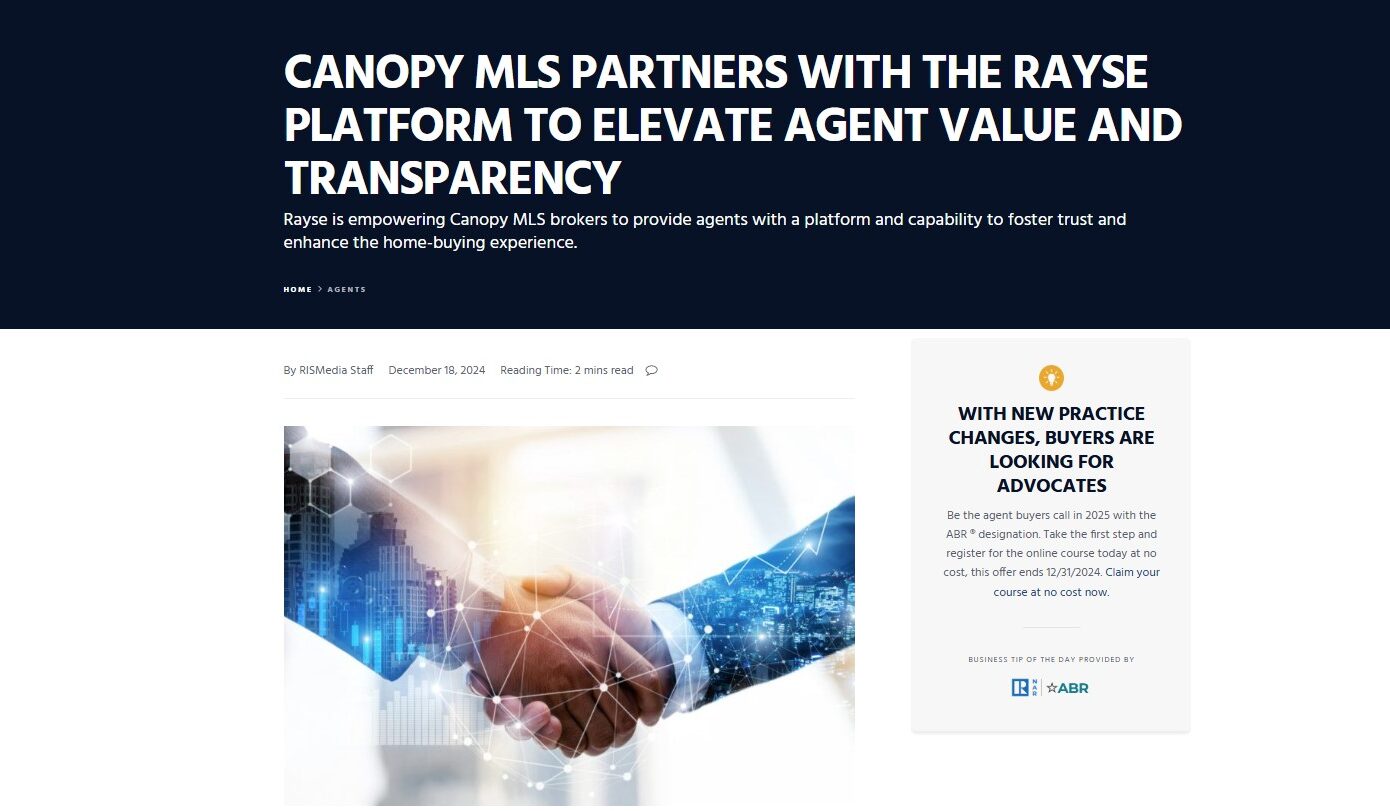 Canopy MLS partners with Rayse for agent value and transparency, fostering trust in home-buying experience.