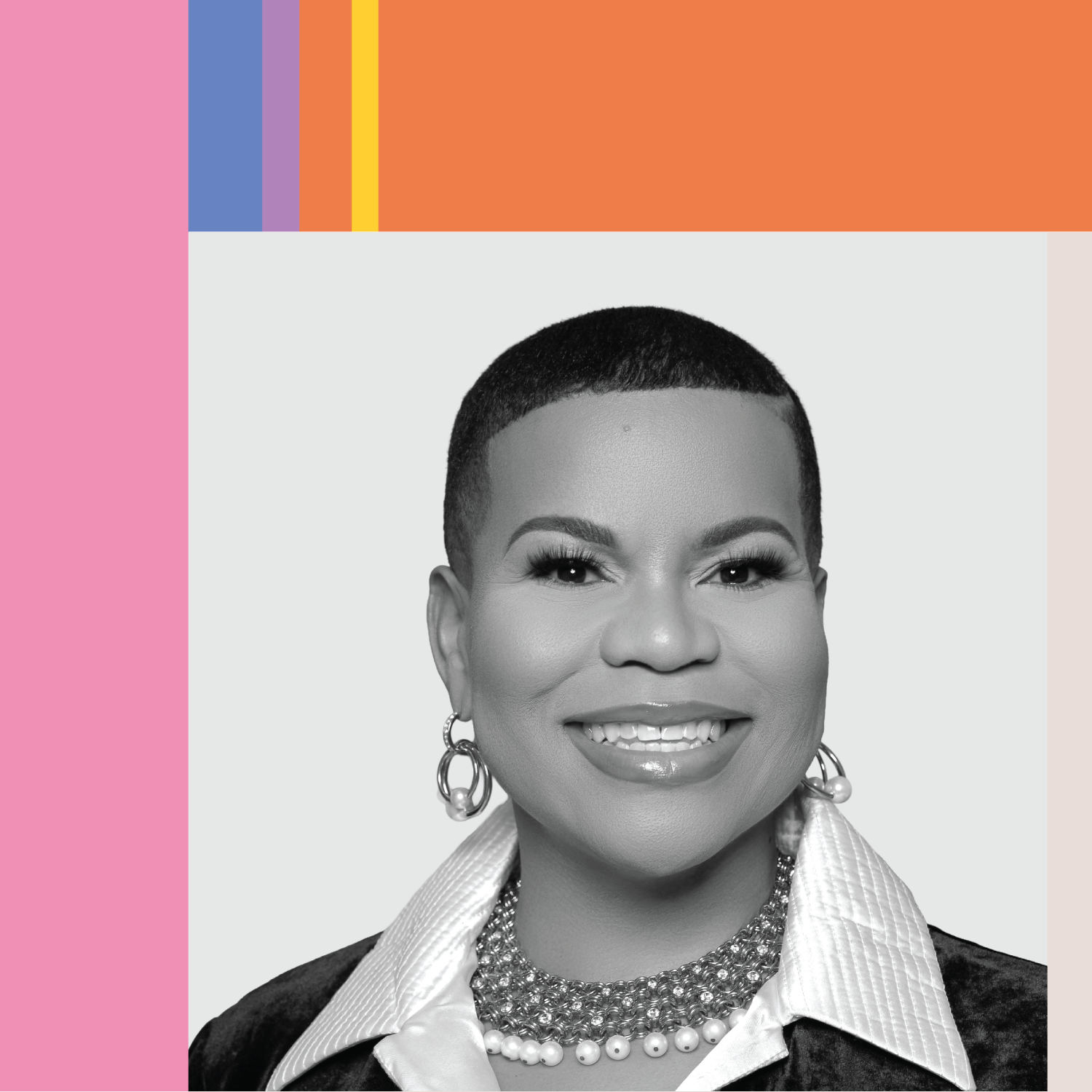 HAA_RSS_Ep_Marki smiling against colorful abstract background with pink, blue, and orange accents