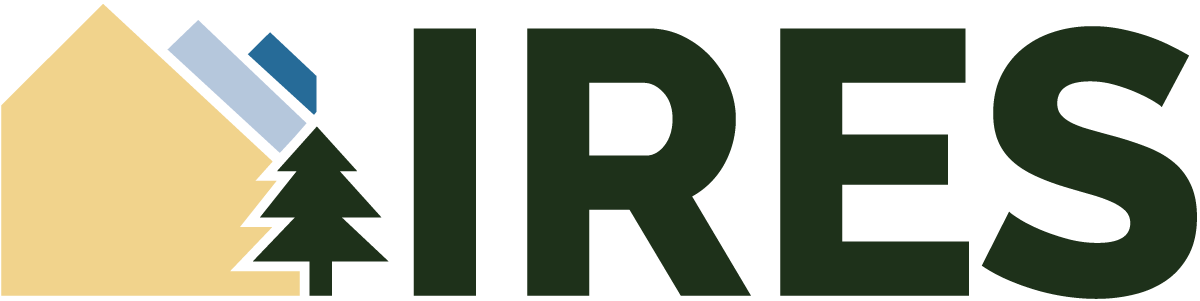 IRES logo with house, mountains, and tree elements