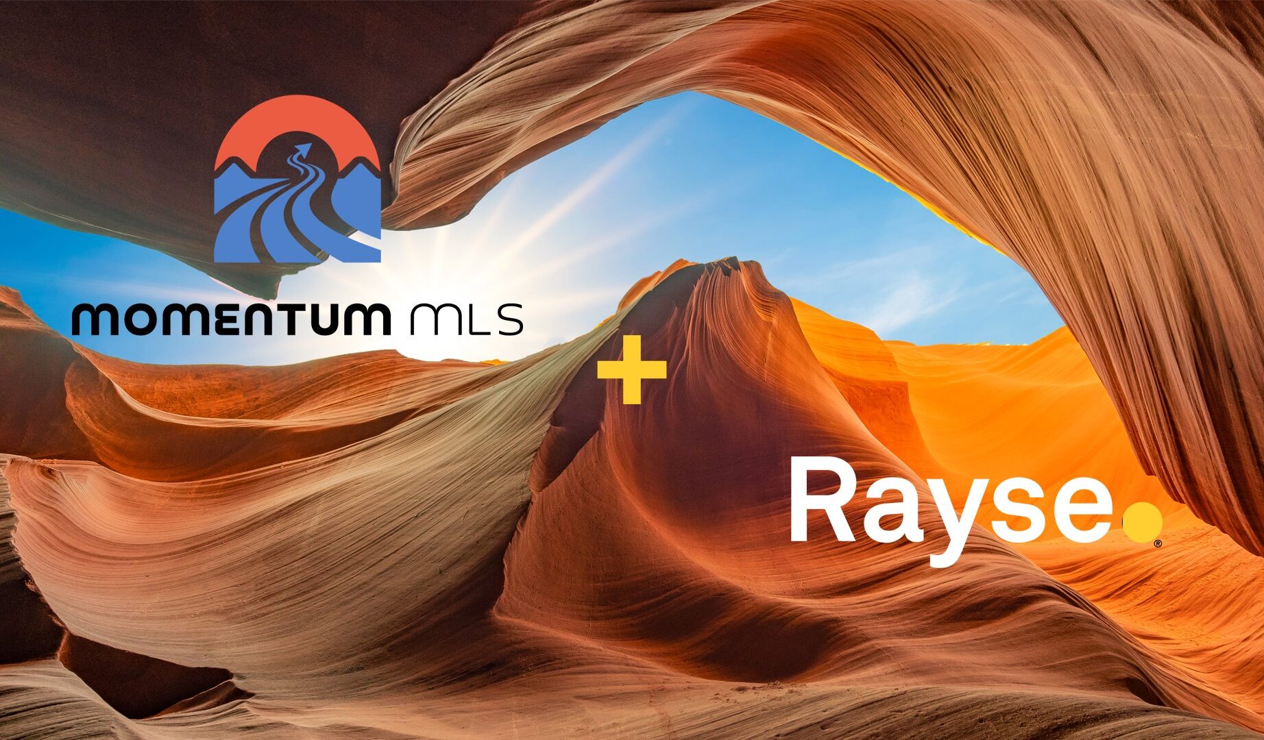 Momentum MLS logo and Rayse partnership graphic over canyon landscape.
